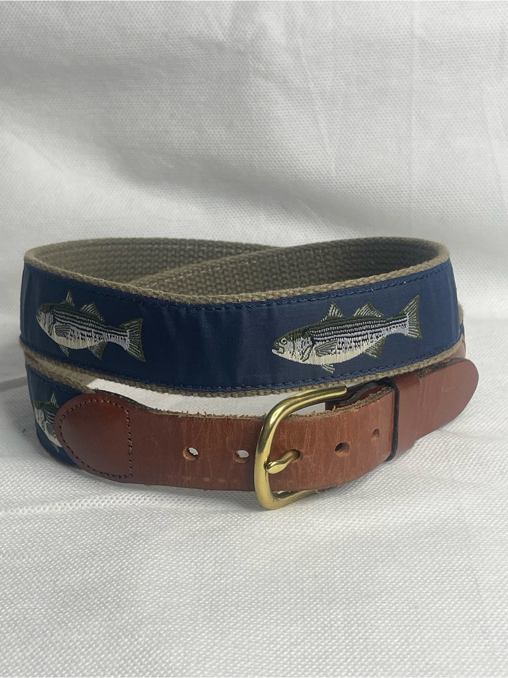 Leather Man Ltd Premium Top Grain Leather Belt Sz 38 Bass Fishing Golf Blue Tan